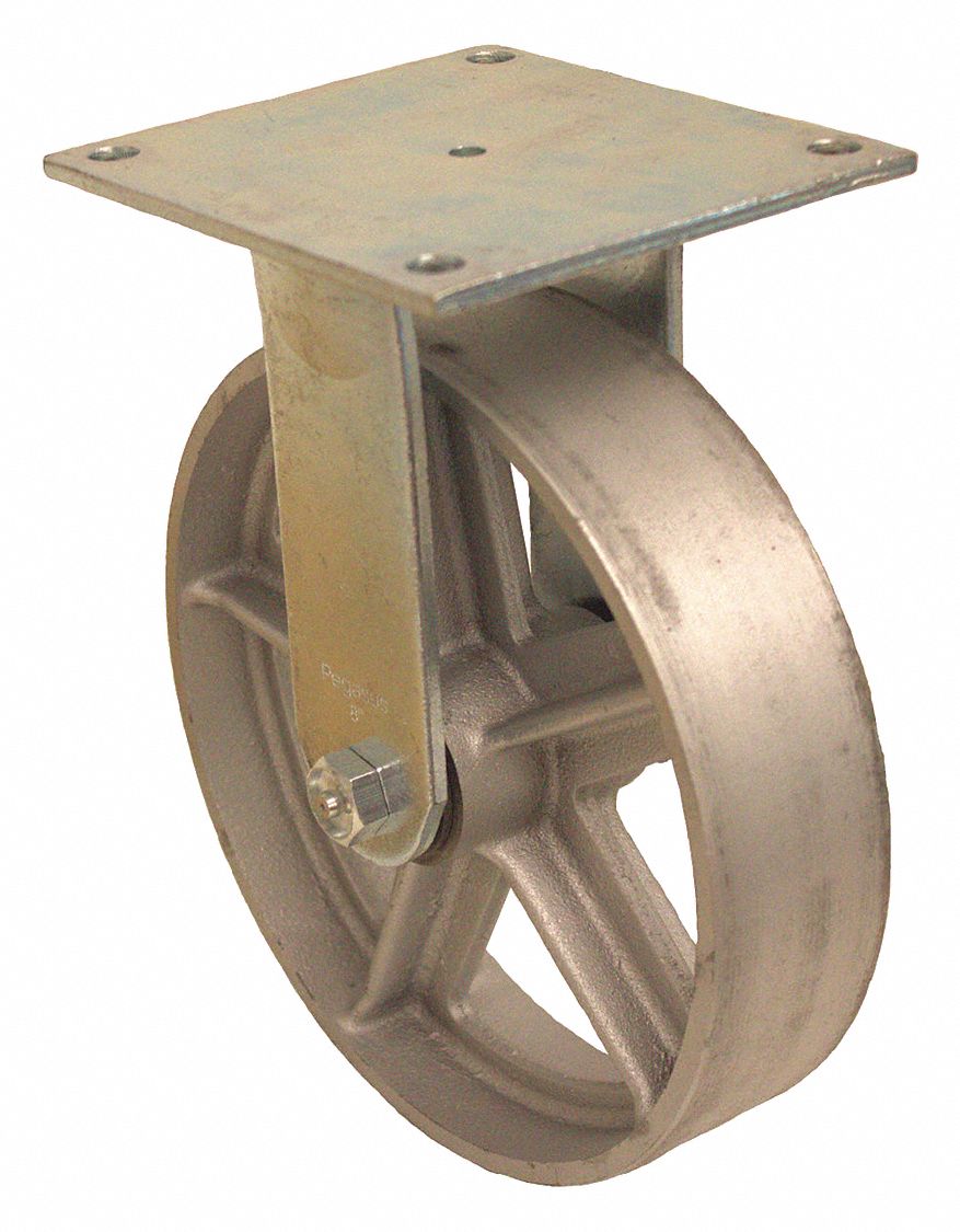 GRAINGER APPROVED Standard Plate Caster, Rigid, Iron, 1250 lb, 8 in Wheel Dia. 483N45P21R