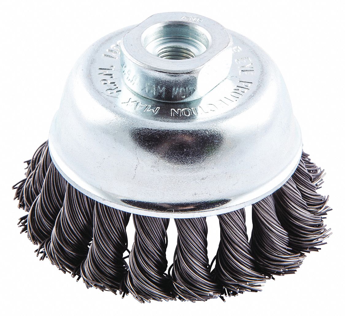 CUP BRUSH, CRIMPED STEEL, 2¾ IN DIAMETER, 0.02 IN FILL DIAMETER, 3/8