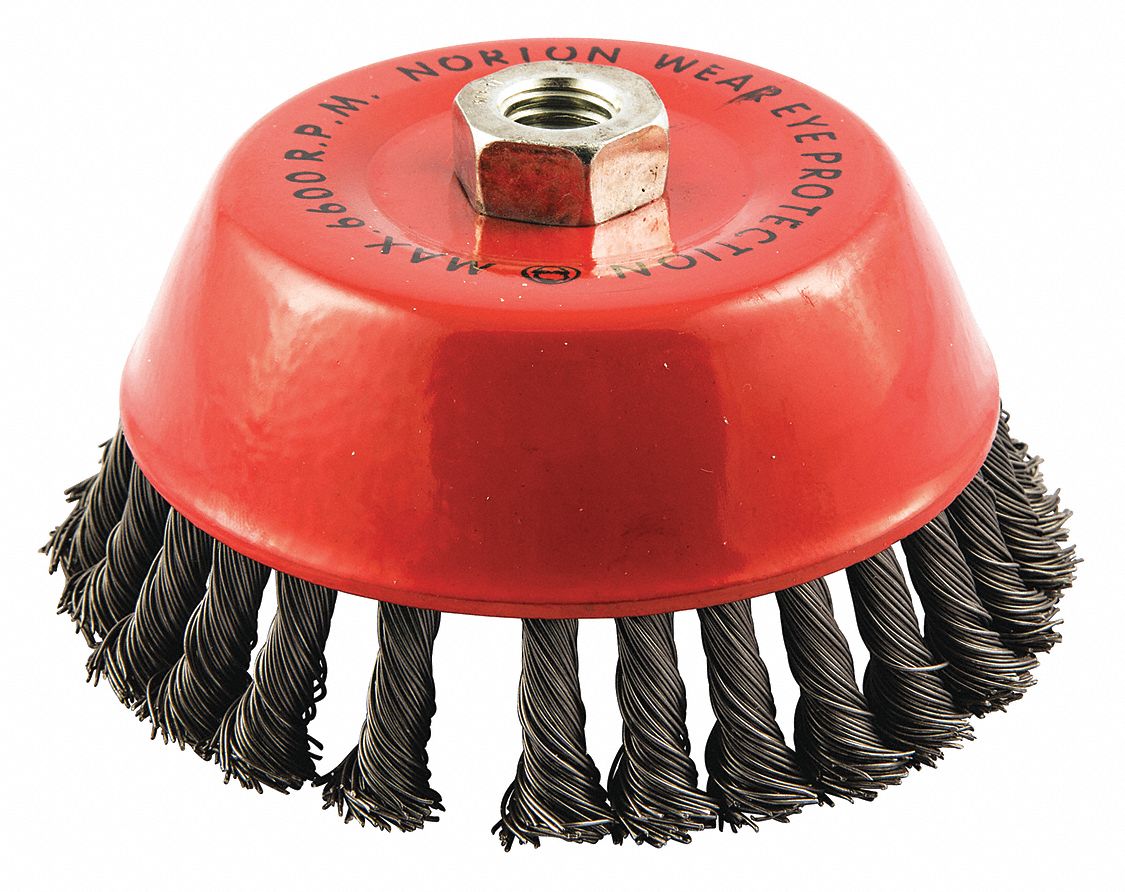 CUP BRUSH, TWISTED STEEL, 6 IN DIAMETER, 0.023 IN FILL DIAMETER, 5/8