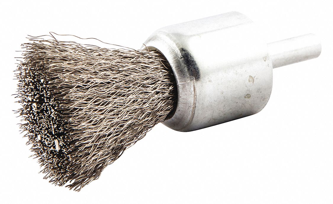 END BRUSH, CRIMPED STAINLESS STEEL, 1 IN DIAMETER, 0.006 IN FILL DIAMETER, &frac14; IN SHANK