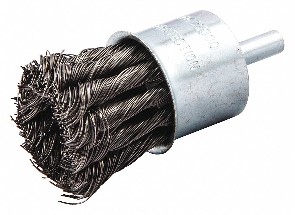 End Brush: Twisted Steel, 1 1/8 in Dia, 0.014 in Fill Dia, 1/8 in Shank
