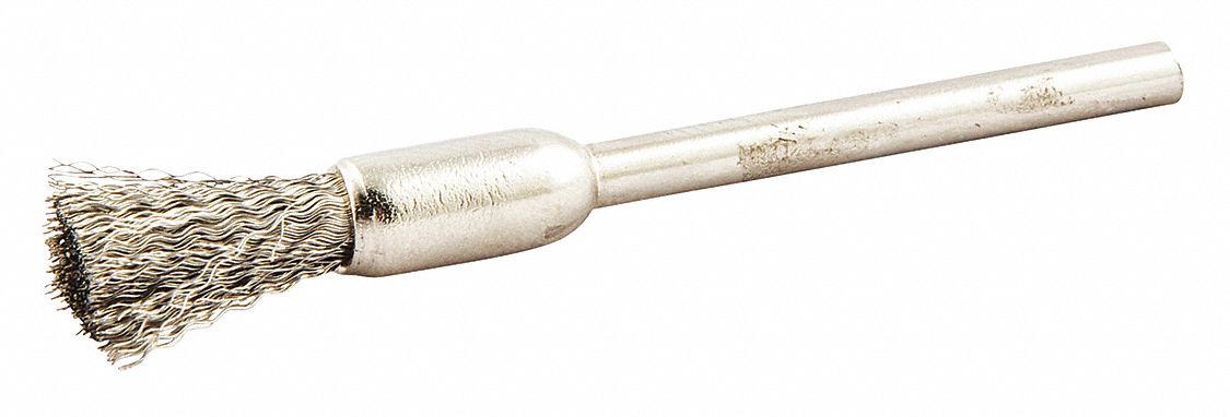 END BRUSH, CRIMPED STAINLESS STEEL, ¼ IN DIAMETER, 0.005 IN FILL DIAMETER, 1/8 IN SHANK