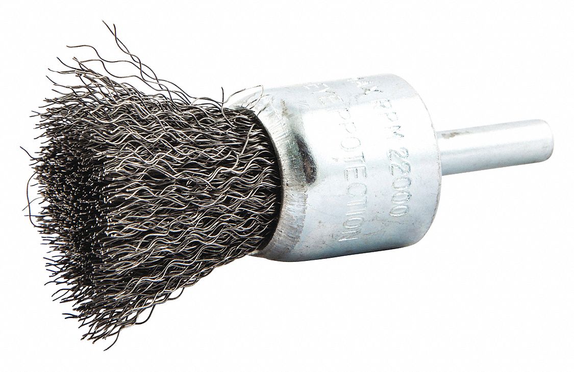 NORTON 1 in Crimped Wire End Brush, 1/4 in Shank, 0.01 in Wire Dia., 3/