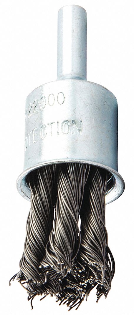END BRUSH, TWISTED STEEL, ¾ IN DIAMETER, 0.02 IN FILL DIAMETER, ¼ IN SHANK
