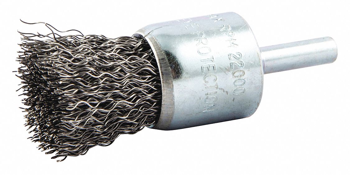 END BRUSH, CRIMPED STEEL, 1 IN DIAMETER, 0.014 IN FILL DIAMETER, ¼ IN SHANK
