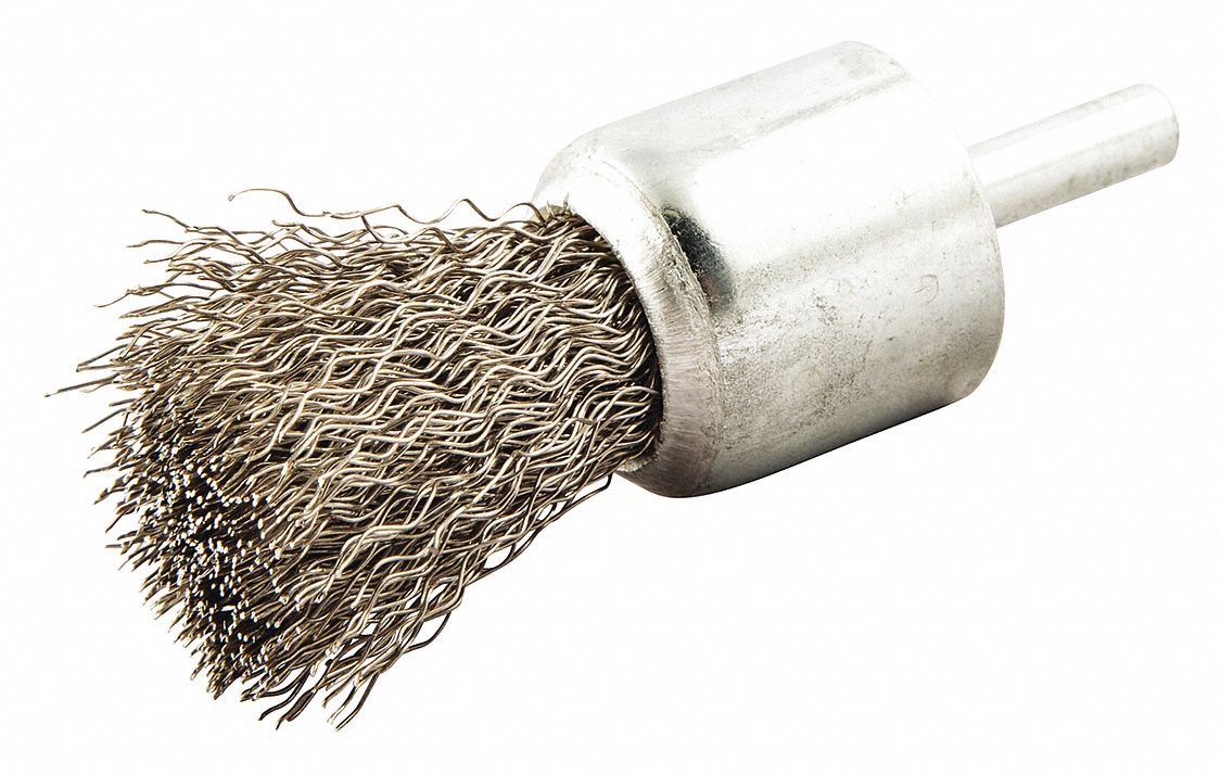 END BRUSH, CRIMPED STAINLESS STEEL, 1 IN DIAMETER, 0.01 IN FILL DIAMETER, ¼ IN SHANK