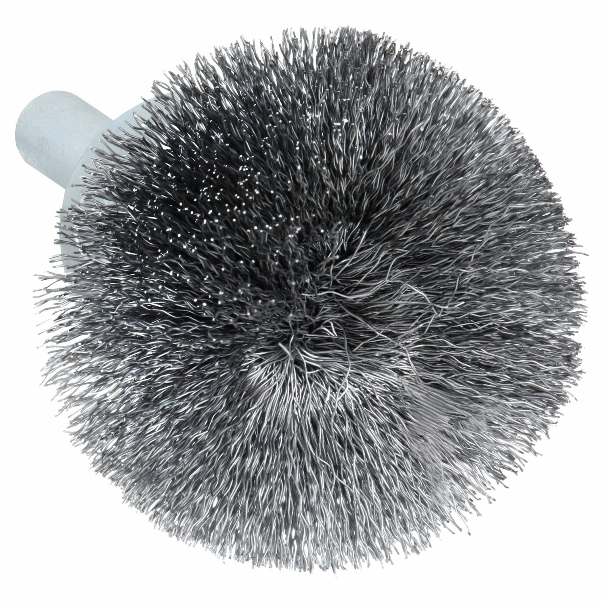 Flared End Brush: Crimped Steel, 1 1/2 in Dia, 0.006 in Fill Dia, 1/4 in Shank