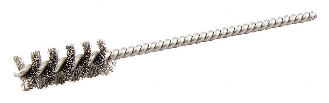 ROUND TUBE BRUSH, SINGLE STEM, CARBON STEEL, ⅜ IN DIAMETER, 0.004 IN FILL DIAMETER