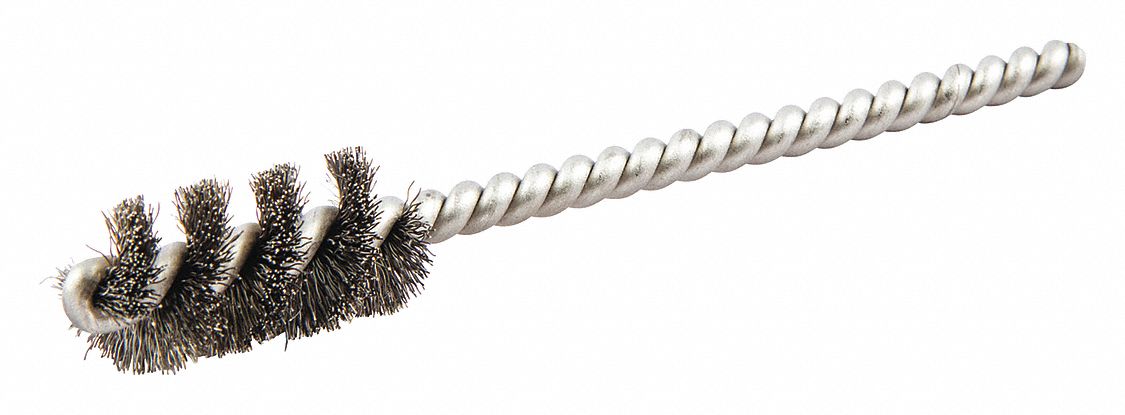ROUND TUBE BRUSH, SINGLE STEM, CARBON STEEL, ½ IN DIAMETER, 0.005 IN FILL DIAMETER