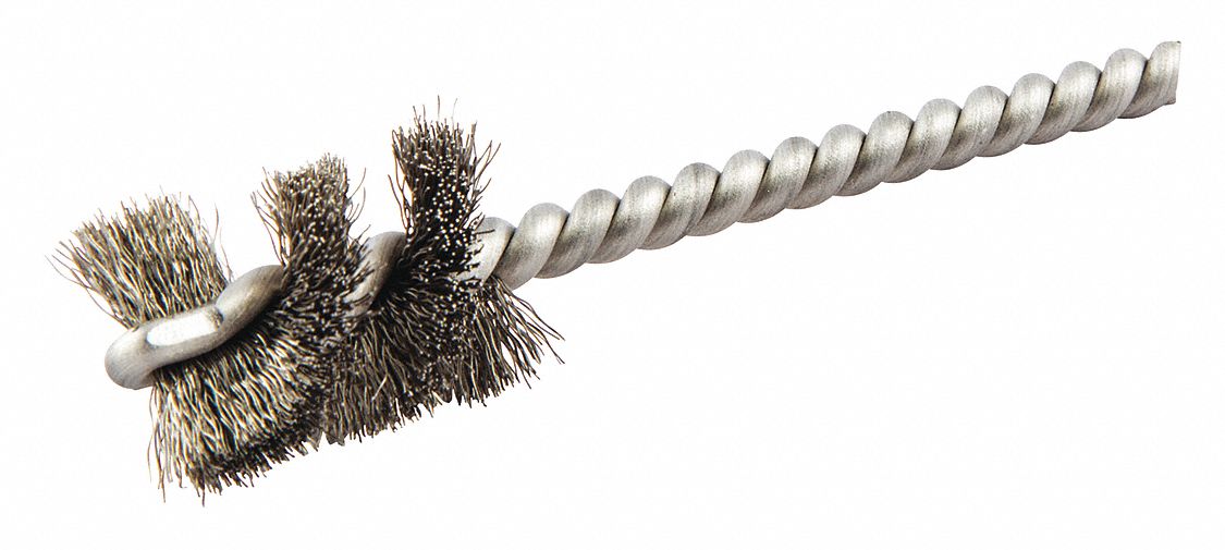 ROUND TUBE BRUSH, SINGLE STEM, CARBON STEEL, ¾ IN DIAMETER, 0.006 IN FILL DIAMETER