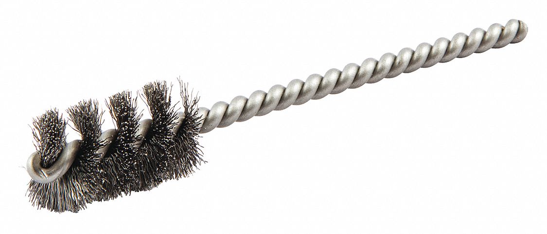 ROUND TUBE BRUSH, SINGLE STEM, CARBON STEEL, ⅝ IN DIAMETER, 0.005 IN FILL DIAMETER