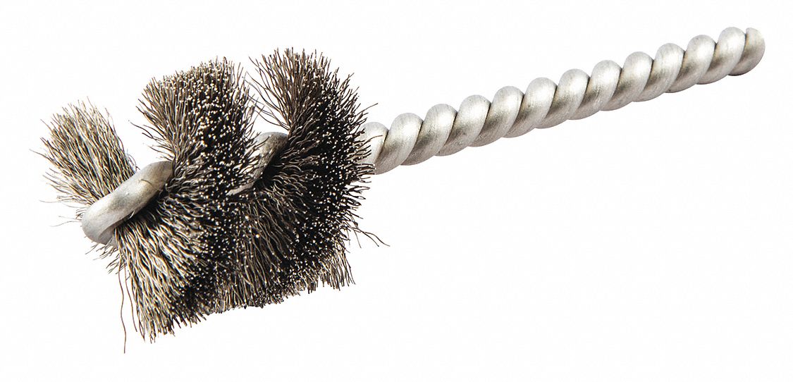 ROUND TUBE BRUSH, SINGLE STEM, CARBON STEEL, 1 IN DIAMETER, 0.005 IN FILL DIAMETER