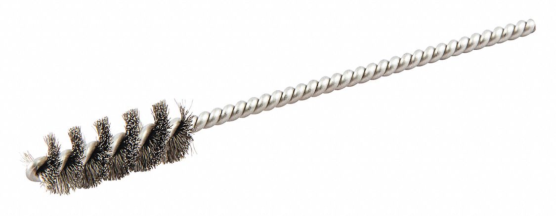 ROUND TUBE BRUSH, SINGLE STEM, STAINLESS STEEL, ⅜ IN DIAMETER, 0.004 IN FILL DIAMETER