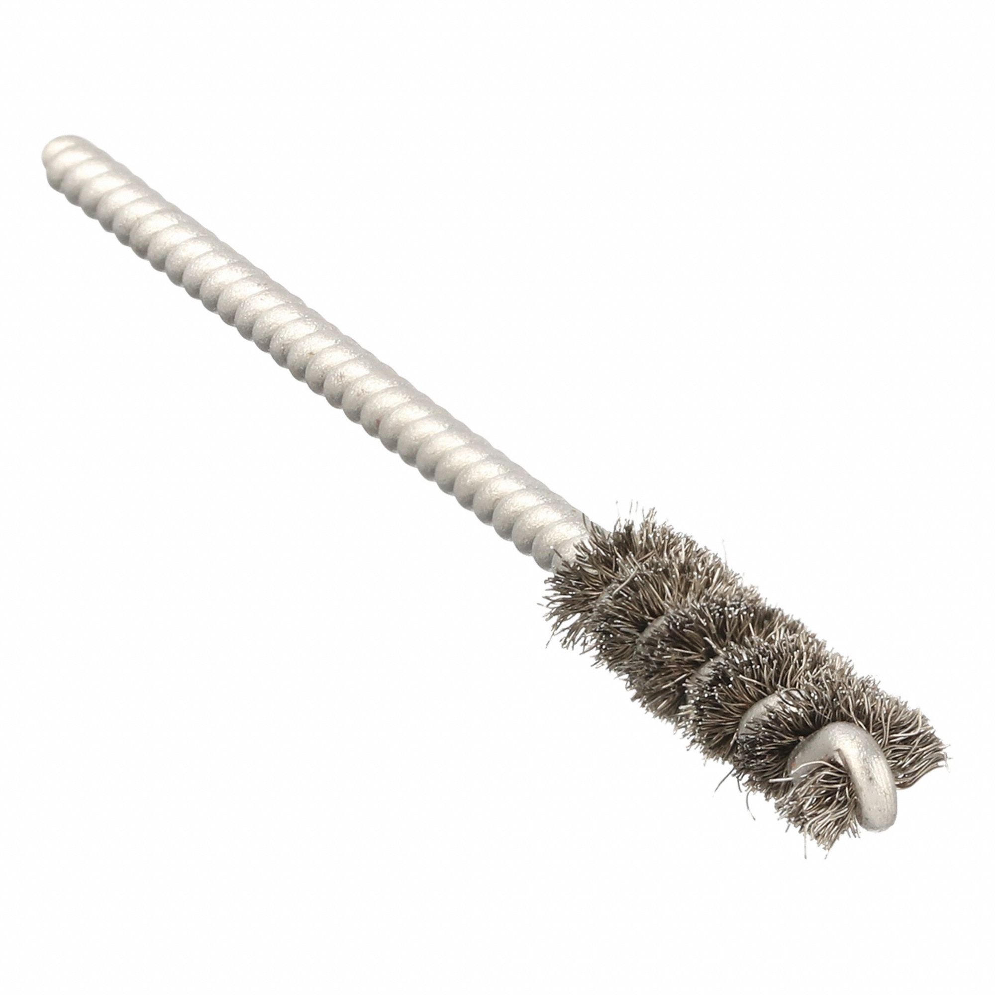 Round Tube Brush: Single Stem, Stainless Steel, 1/4 in Dia, 0.004 in Fill Dia