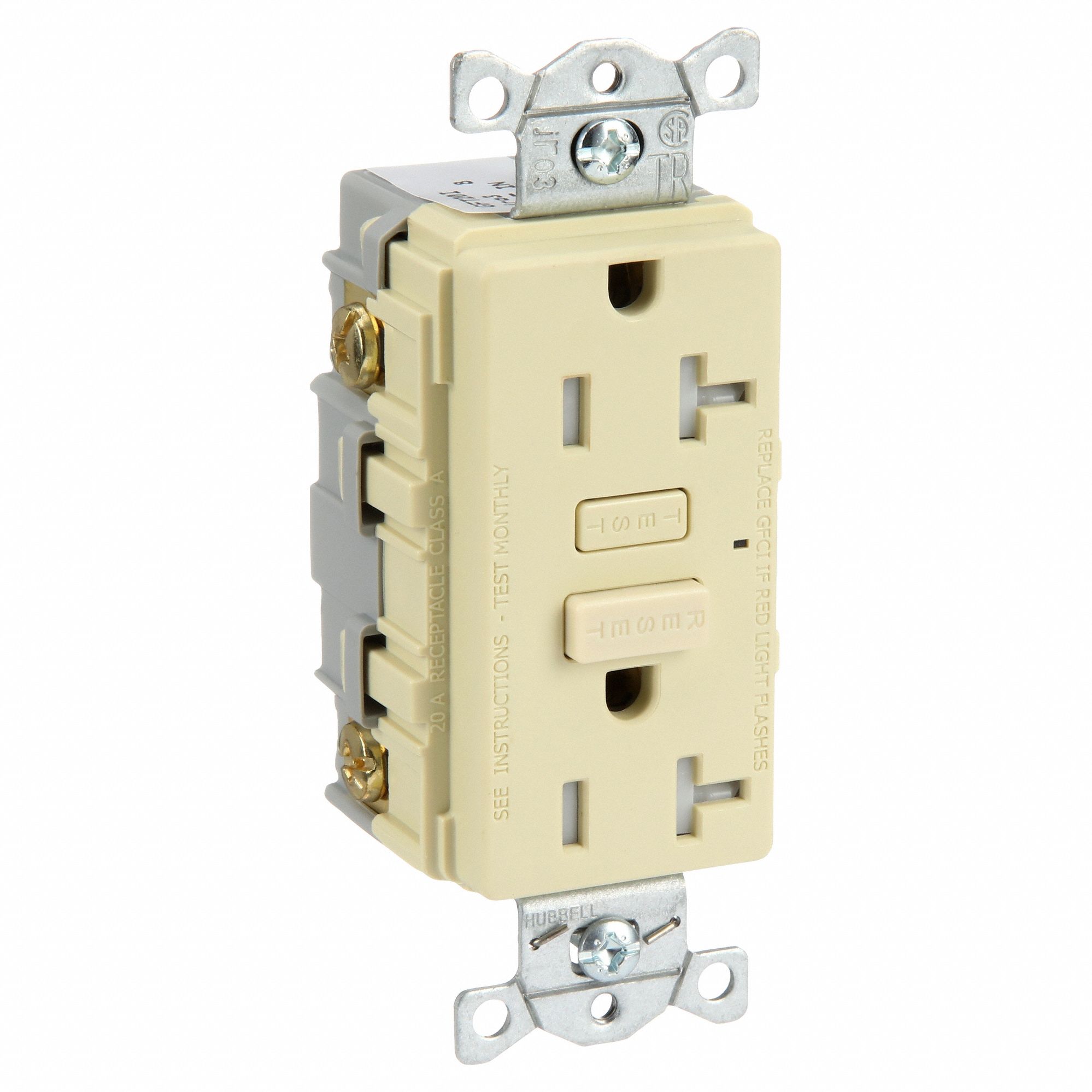 GFCI RECEPTACLE, DUPLEX, IVORY, 5-20R, 20 A, 125V AC, 2 POLE/3 WIRE, GEN USE
