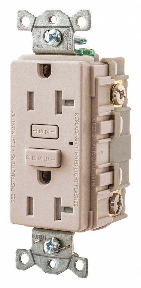 GFCI RECEPTACLE, DUPLEX, LIGHT ALMOND, 5-20R, 20 A, 125V AC, 2 POLE/3 WIRE