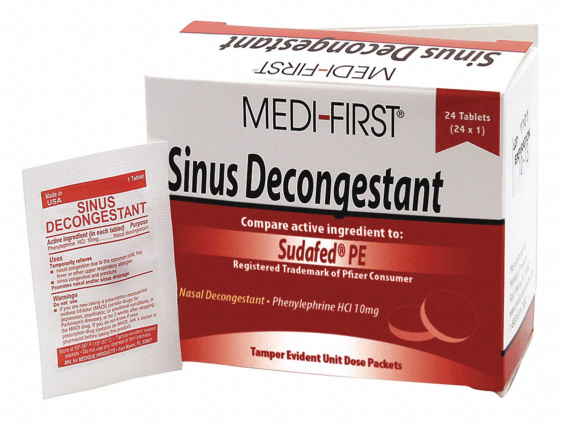 Sinus and Allergy Reliever: Phenylephrine HCl, 24 Individual Doses, Tablet, 24 PK