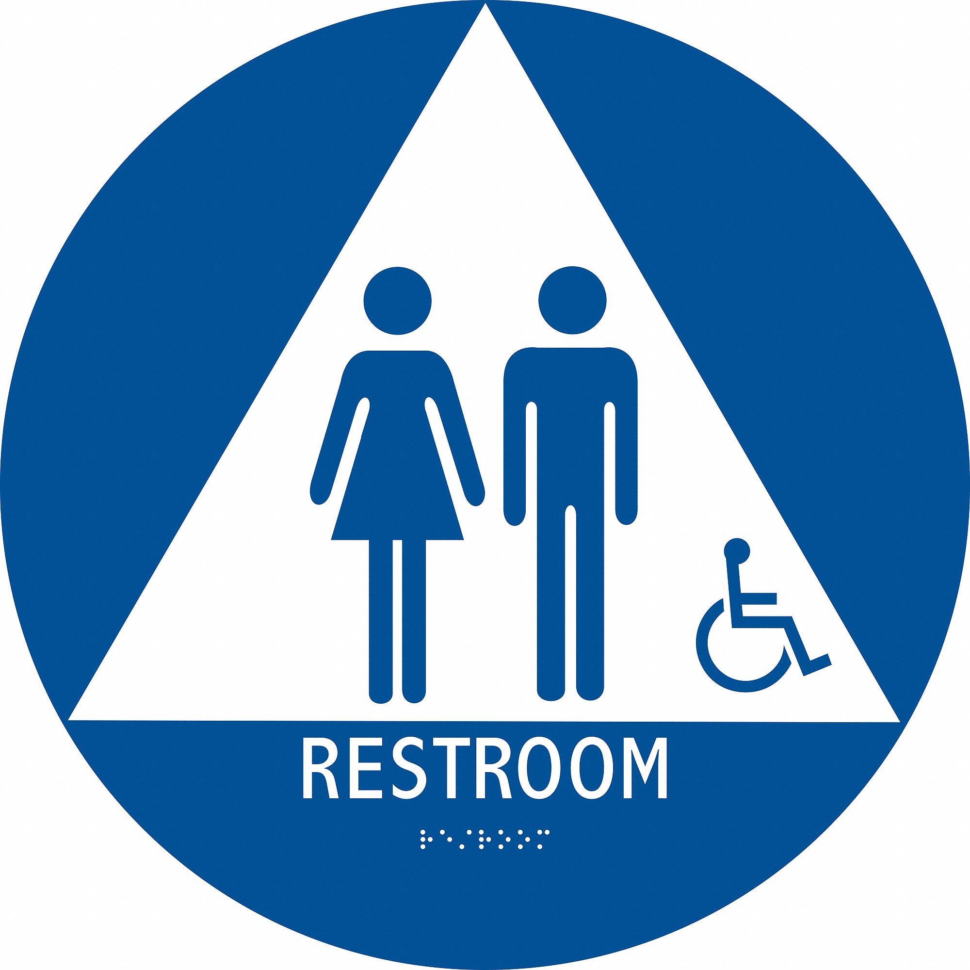ADA BRAILLE FACILITY SIGN, ABS PLASTIC, ADHESIVE MOUNT, 12 IN X 12 IN NOMINAL SIGN SIZE, RESTROOM