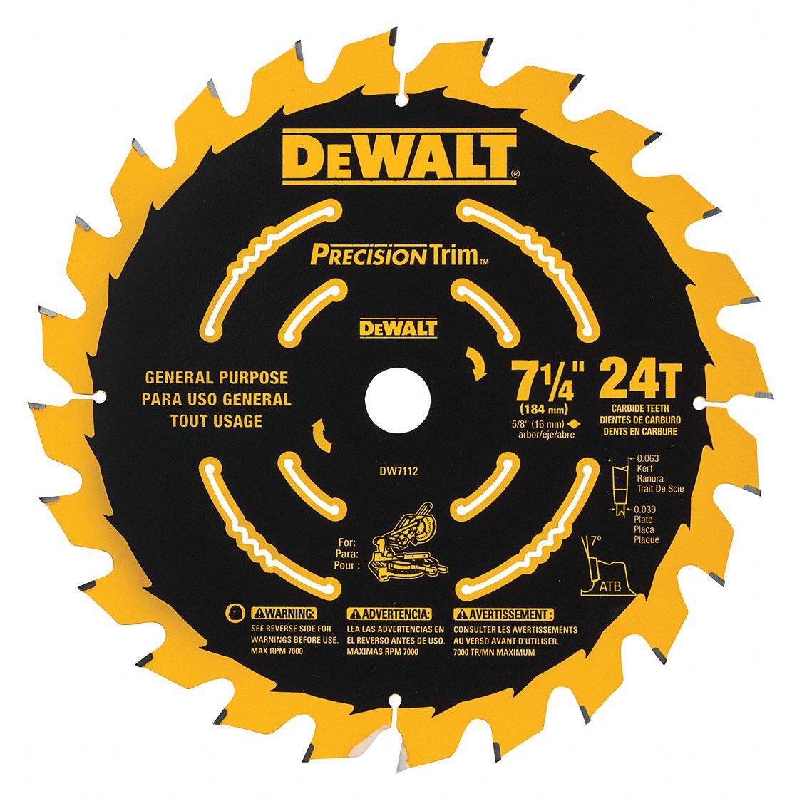 Circular Saw Blade: 7 1/4 in Blade Dia., 24 Teeth, 0.06 in Cut Wd, 5/8 in Arbor Size, Combo