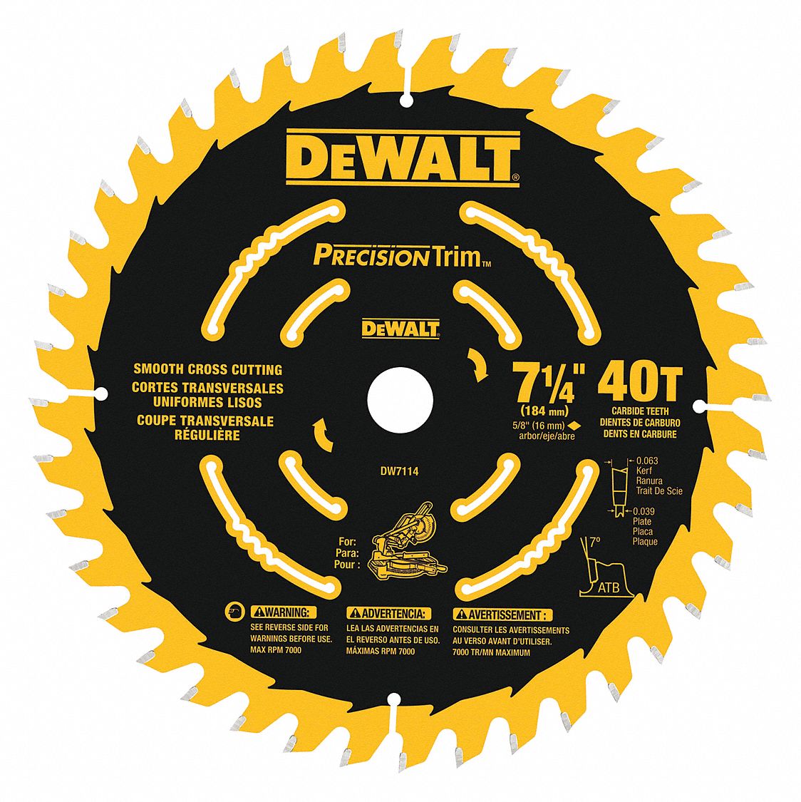 Circular Saw Blade: 7 1/4 in Blade Dia., 40 Teeth, 0.06 in Cut Wd, 5/8 in Arbor Size, Carbide