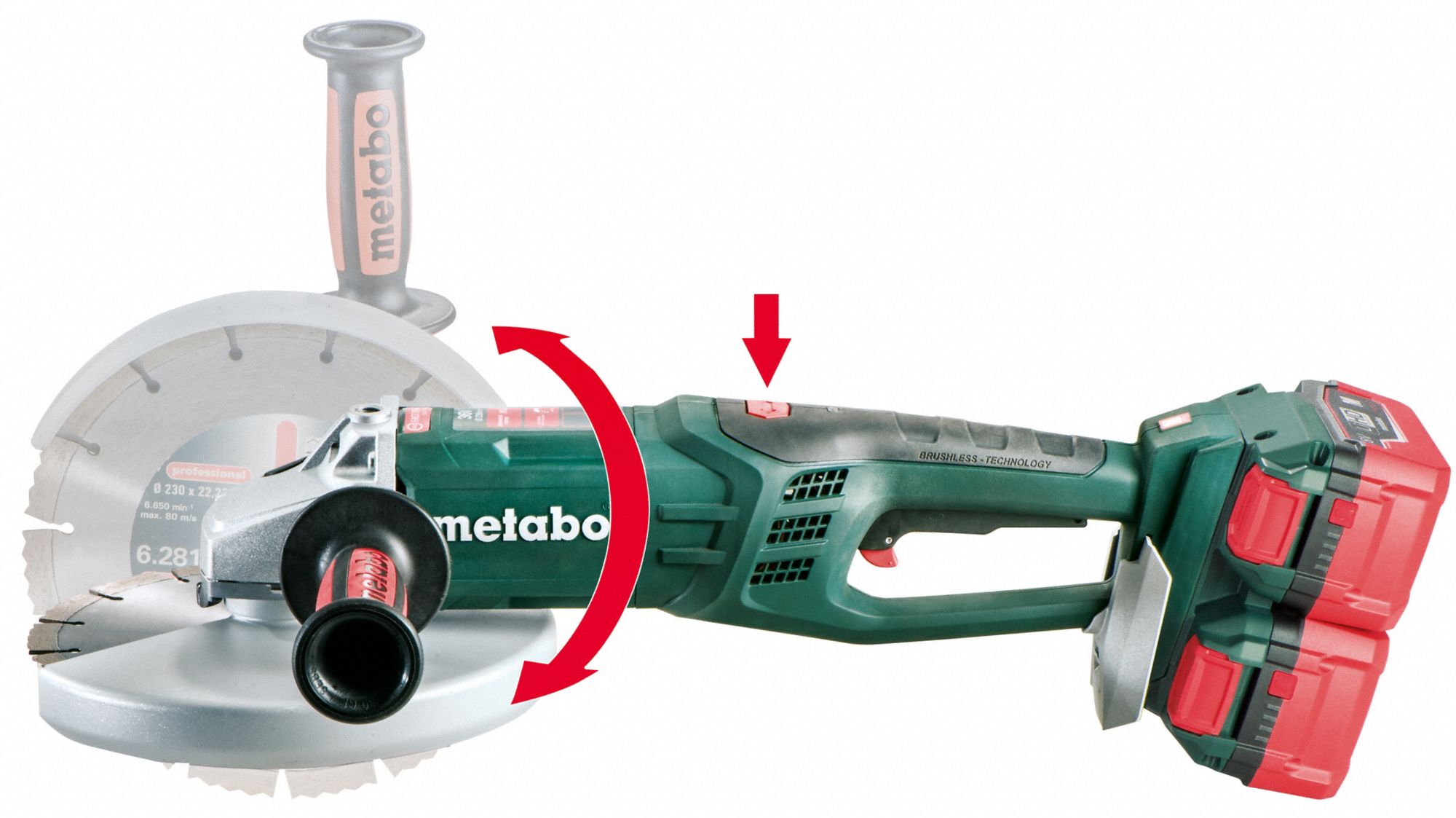 METABO Cordless, Angle Grinder, 9 in Wheel Diameter, 18V DC 483U67