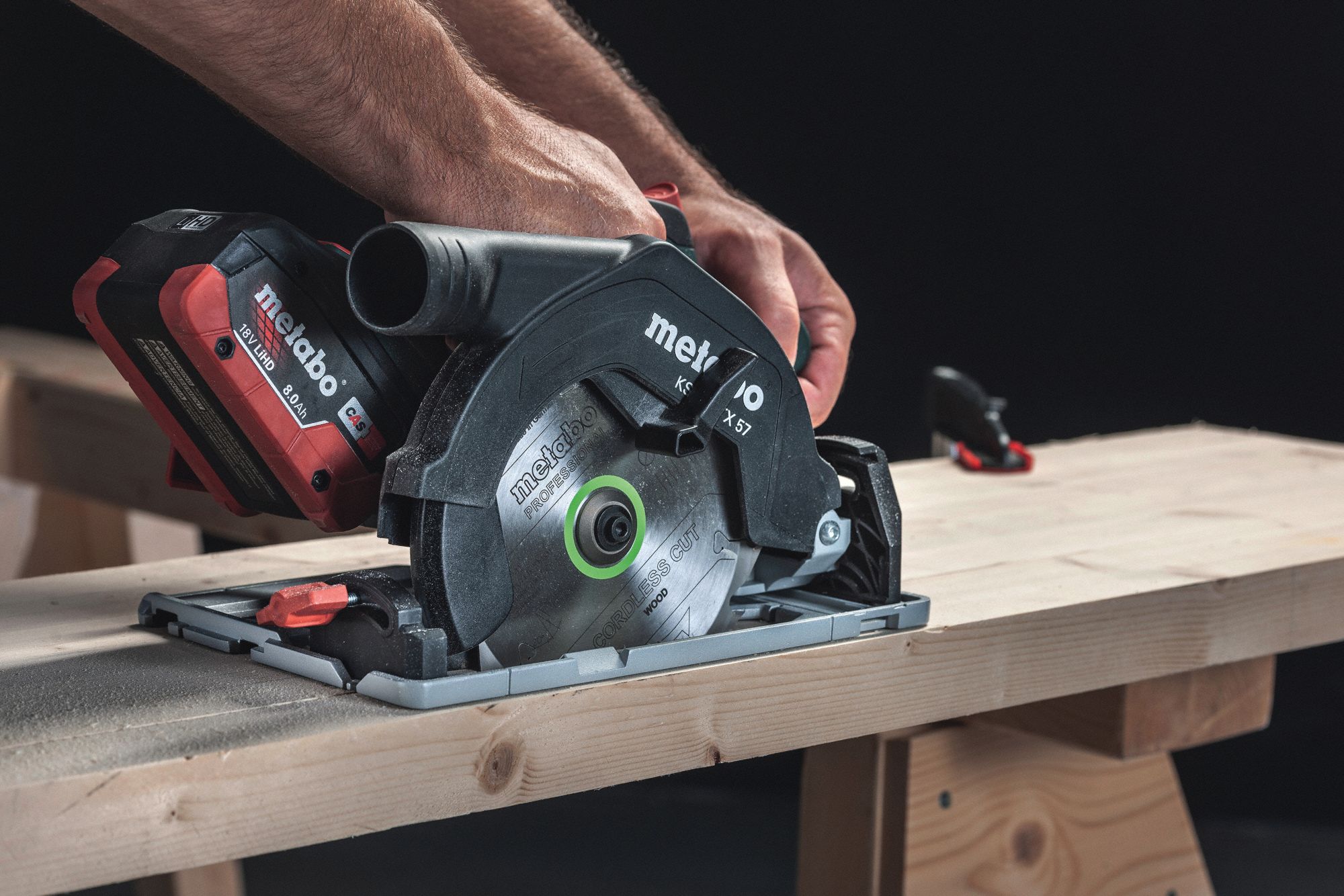 METABO Circular Saw, 6 1/2 in Blade Dia., Right Blade Side, Bevel Angle