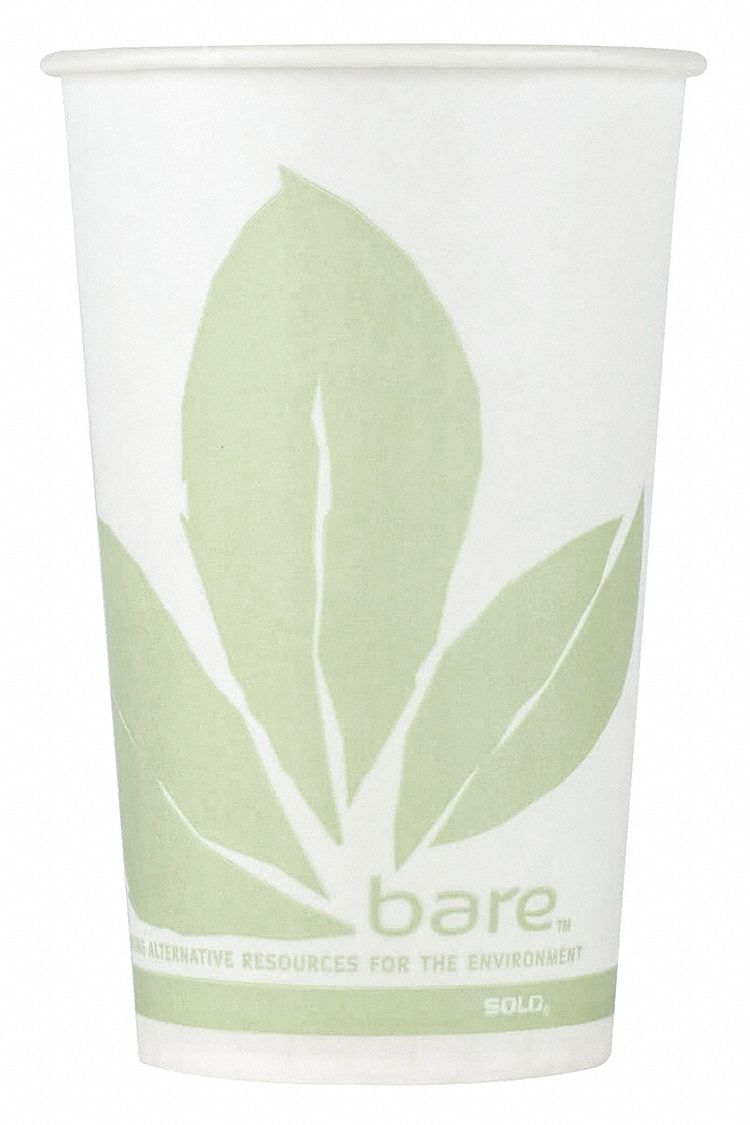 Disposable Cold Cup: Paper, Wax, 9 oz Capacity, Patternless, White/Sage, 2,000 PK
