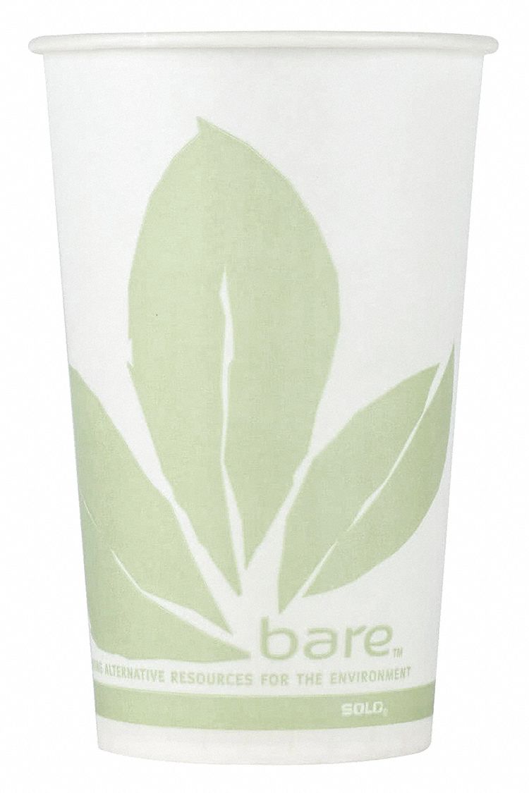 10 oz Paper Disposable Cold Cup, White/Green, Bare®, 2000 PK - Grainger