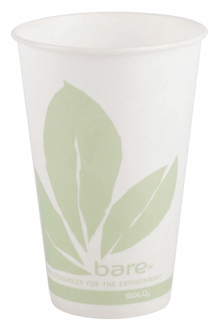 Disposable Cold Cup: Paper, Wax, 12 oz Capacity, Bare, White/Green, 2,000 PK