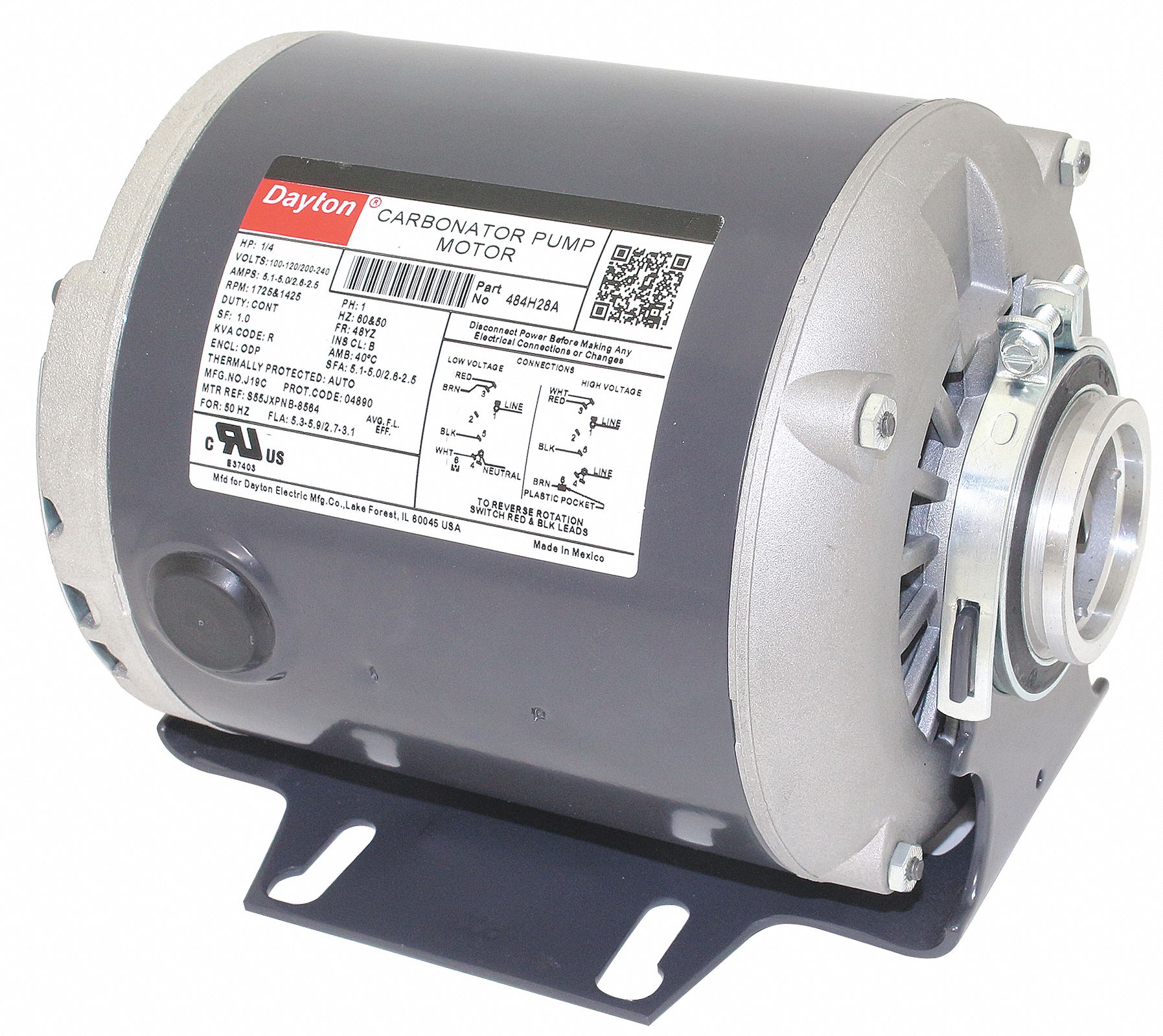 DAYTON, Cradle Base Mounting, 1/4 HP, Carbonator Pump Motor