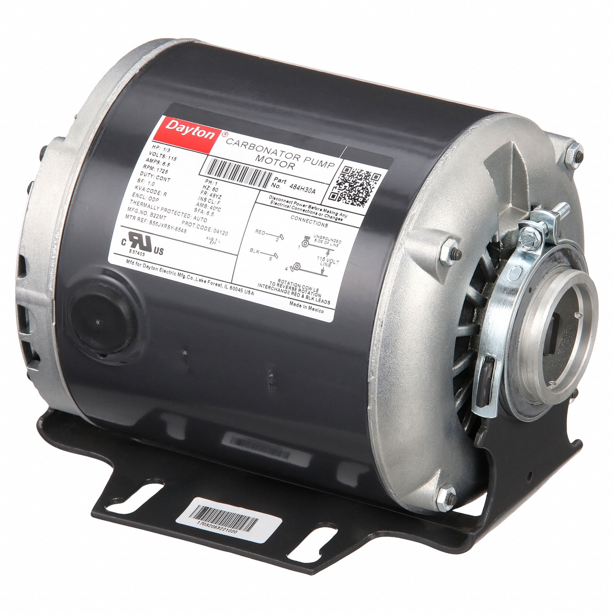 CARBONATOR PUMP MOTOR, CRADLE BASE MOUNTING, 1/3 HP, 1,725 NAMEPLATE RPM, 115 V AC, 48 FRAME