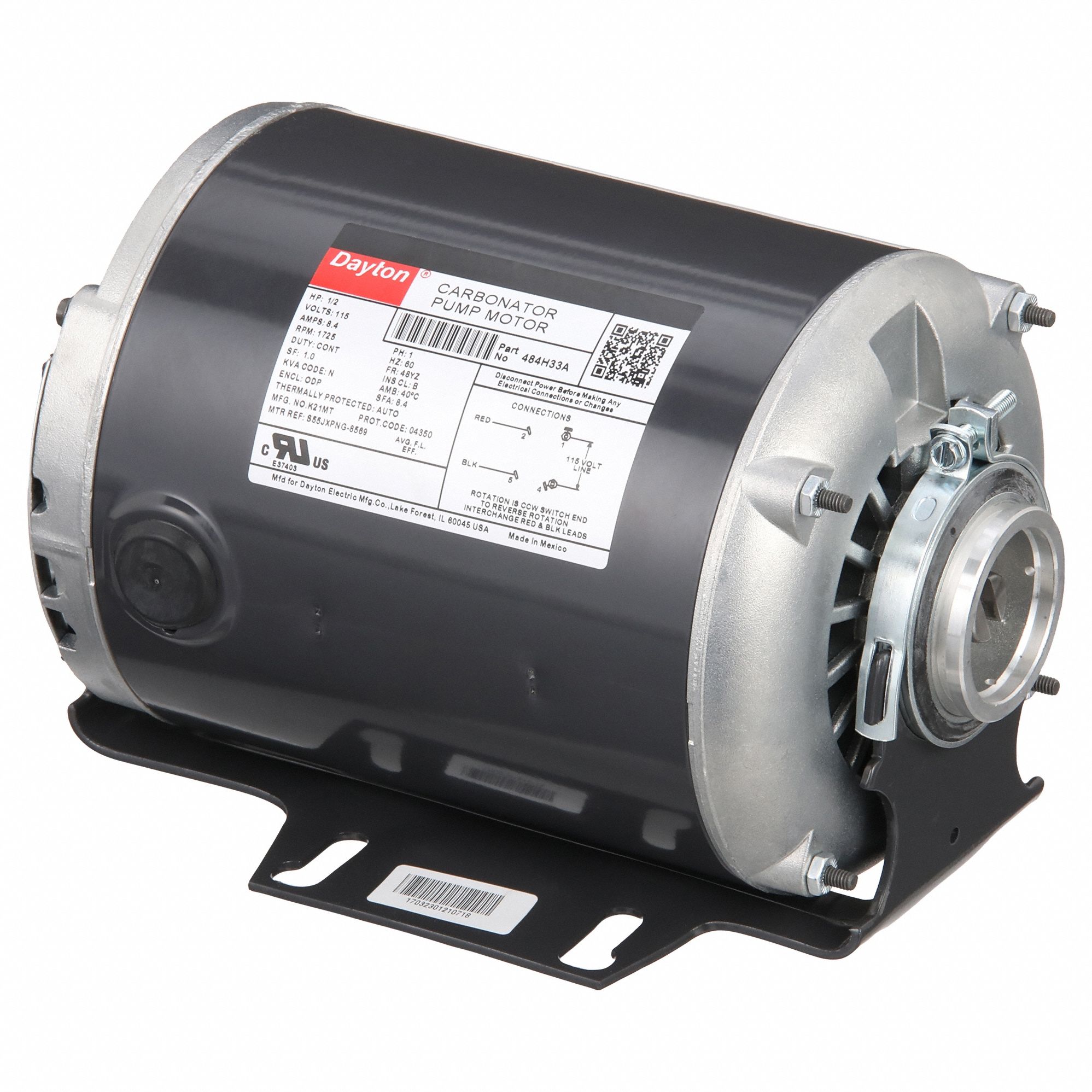 CARBONATOR PUMP MOTOR, CRADLE BASE MOUNTING, 1/2 HP, 1,725 NAMEPLATE RPM, 115 V AC, 48YZ FRAME
