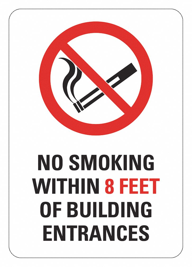 Reflective  No Smoking Sign: Aluminum, Mounting Holes Sign Mounting, 10 in x 7 in Nominal Sign Size