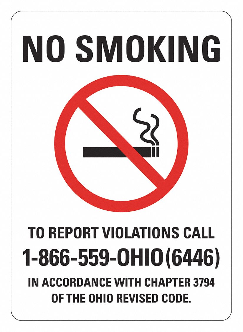 Reflective  No Smoking Sign: Aluminum, Mounting Holes Sign Mounting, 14 in x 10 in Nominal Sign Size