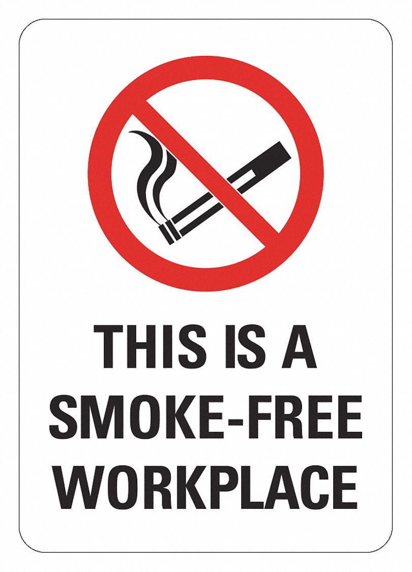 No Smoking Sign: Reflective Sheeting, Adhesive Sign Mounting, 10 in x 7 in Nominal Sign Size