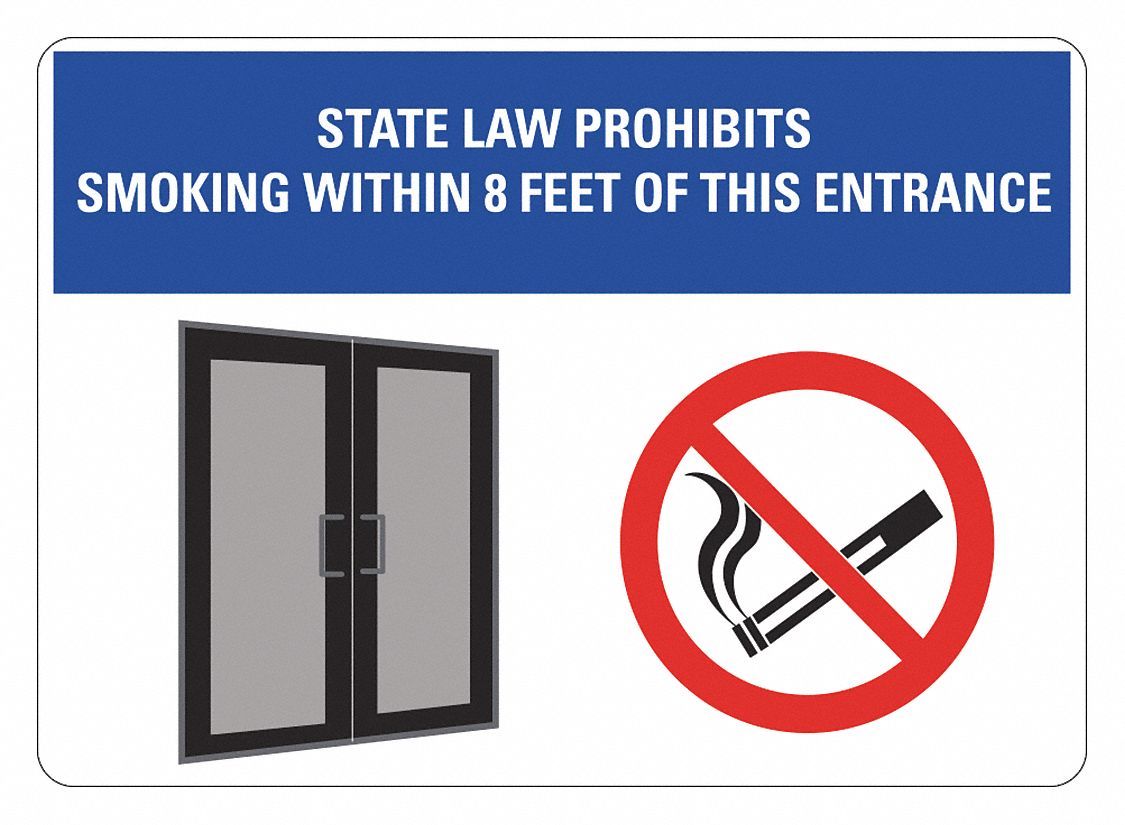 No Smoking Sign: Non-PVC Polymer, Adhesive Sign Mounting, 5 in x 7 in Nominal Sign Size, 2 PK