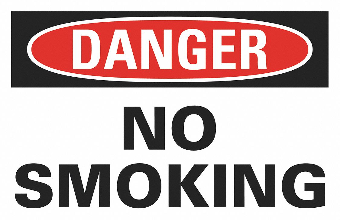 Eco  No Smoking Danger Sign: Non-PVC Polymer, Adhesive Sign Mounting, Not Retroreflective