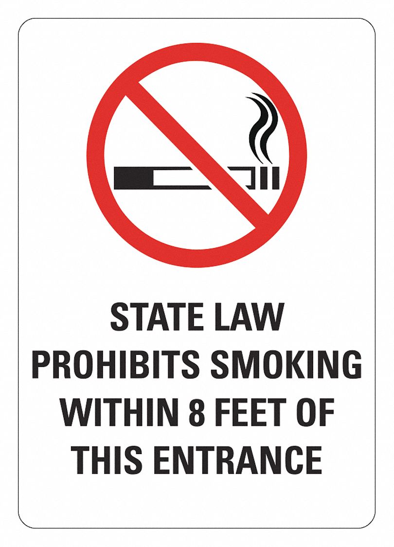 No Smoking Sign: Plastic, Mounting Holes Sign Mounting, 10 in x 7 in Nominal Sign Size