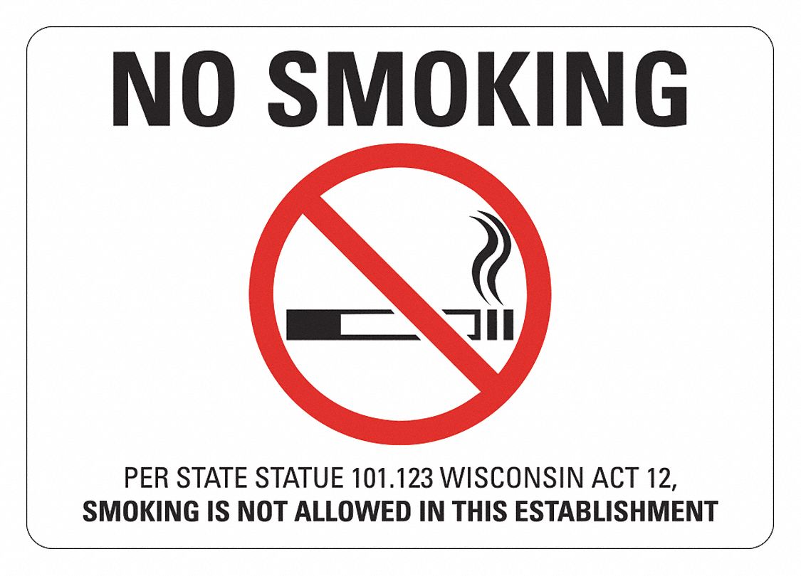 No Smoking Sign: Plastic, Mounting Holes Sign Mounting, 7 in x 10 in Nominal Sign Size