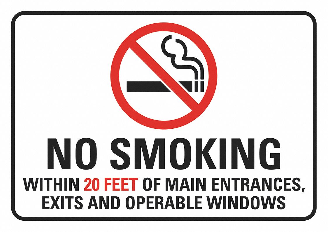 No Smoking Sign: Non-PVC Polymer, Adhesive Sign Mounting, 7 in x 10 in Nominal Sign Size, 2 PK