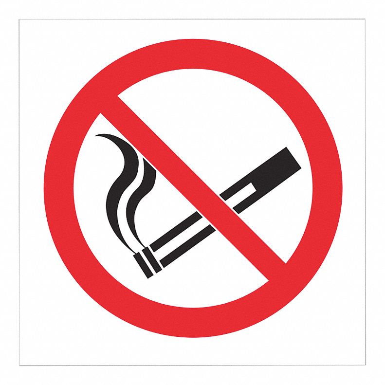 No Smoking Sign: Polyester, Adhesive Sign Mounting, 4 in x 4 in Nominal Sign Size, 2 PK