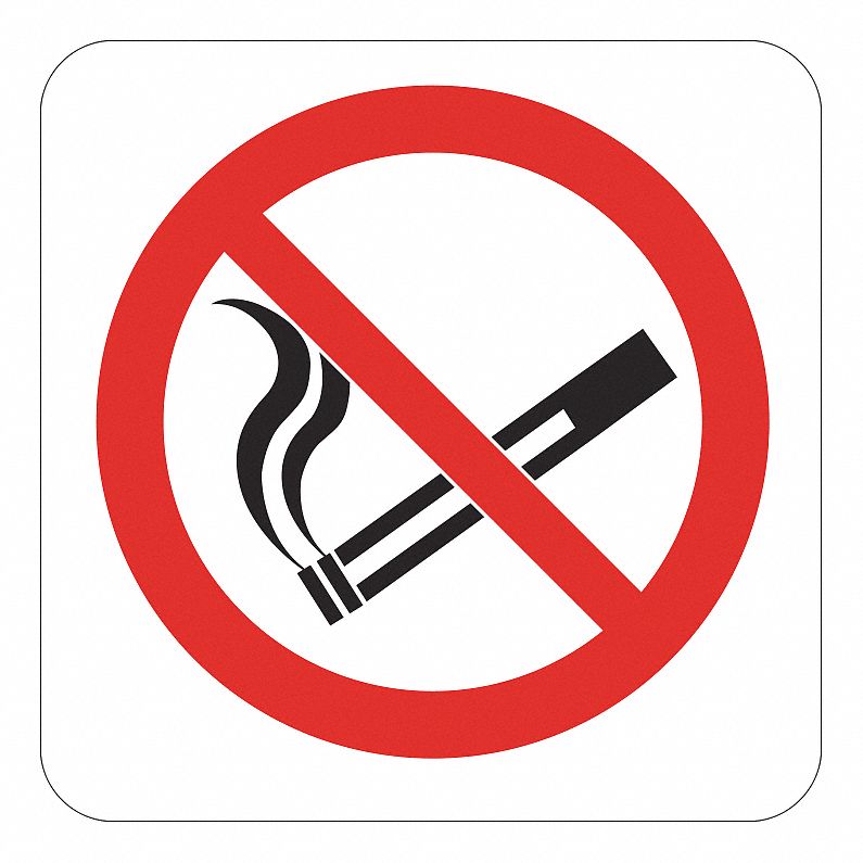 No Smoking Sign: Reflective Sheeting, Adhesive Sign Mounting, 7 in x 5 in Nominal Sign Size, 2 PK