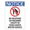 Notice: No Weapons Or Firearms Except In Your Locked Motor Vehicles Signs