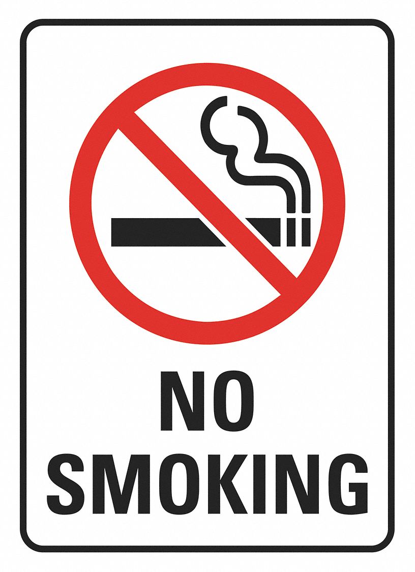 No Smoking Sign: Reflective Sheeting, Adhesive Sign Mounting, 7 in x 5 in Nominal Sign Size, 2 PK