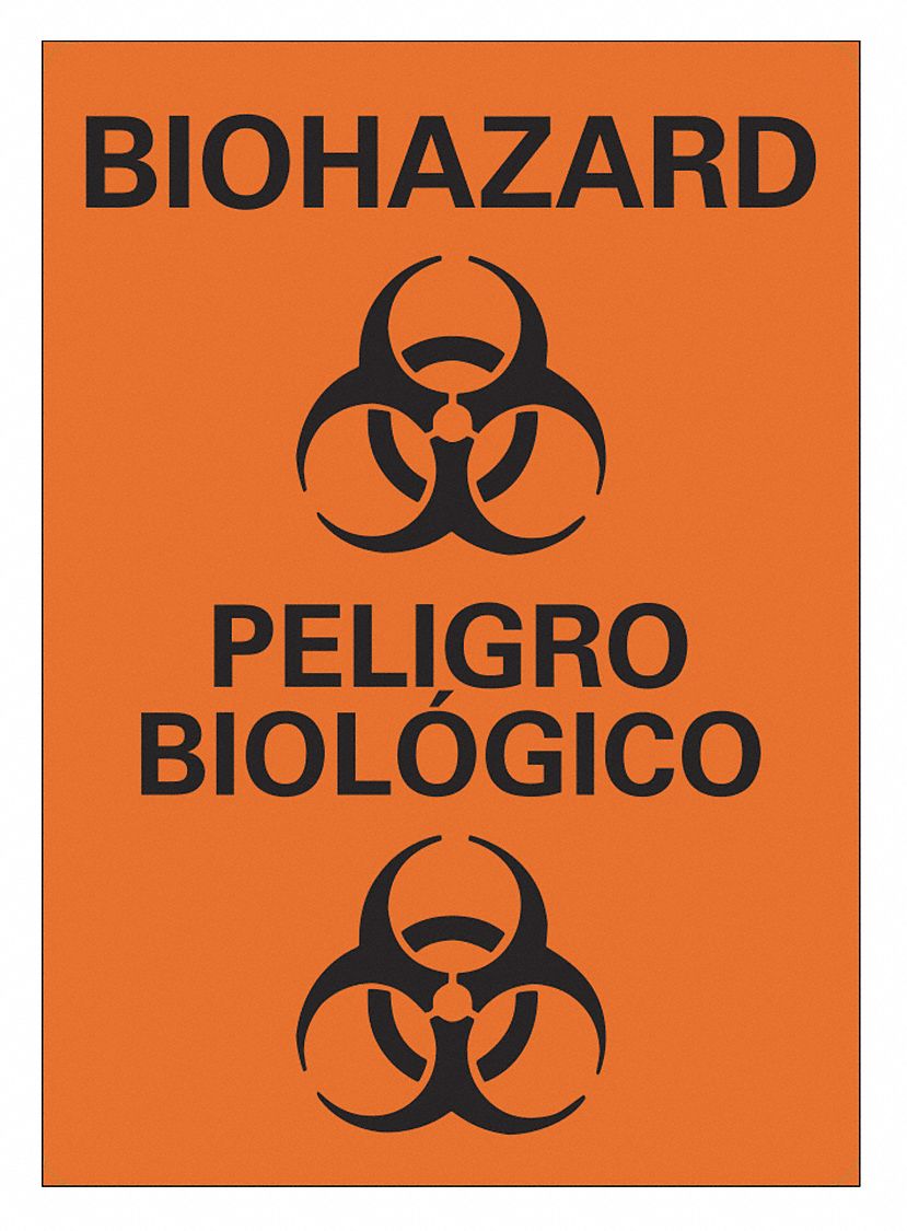 Biohazard Sign: Plastic, Mounting Holes Sign Mounting, 14 in x 10 in Nominal Sign Size