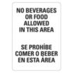 No Beverages Or Food Allowed In This Area/Se Prohibe Comer O Beber En Esta Area Signs