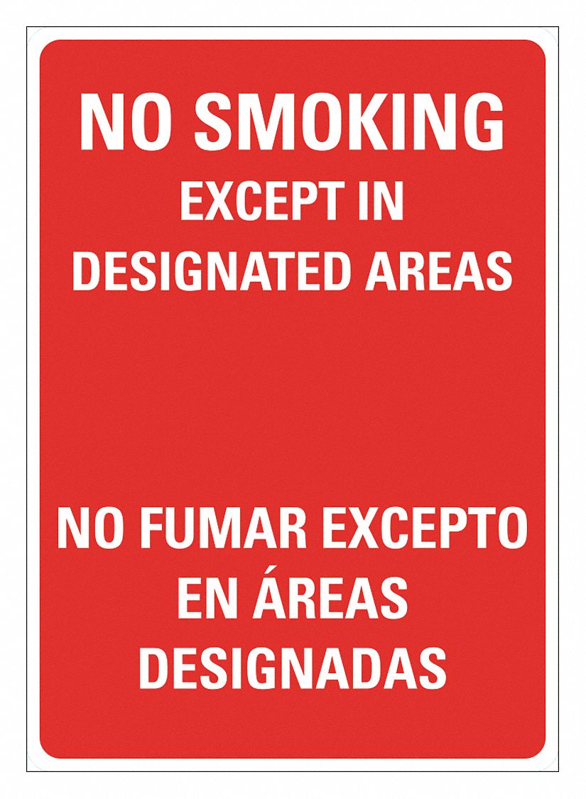 No Smoking Sign: Plastic, Mounting Holes Sign Mounting, 14 in x 10 in Nominal Sign Size