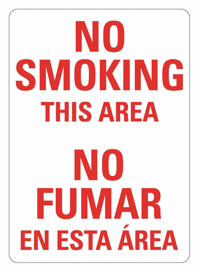 No Smoking Sign: Plastic, Mounting Holes Sign Mounting, 14 in x 10 in Nominal Sign Size