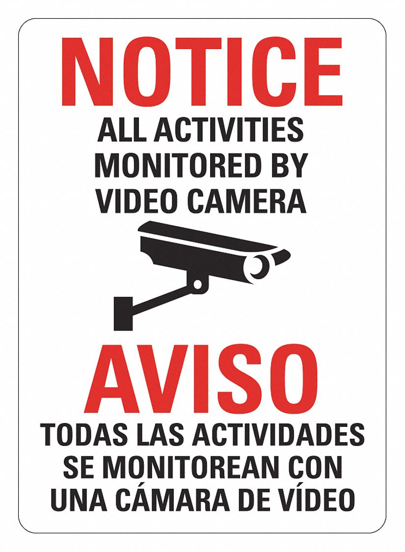 Security Sign: Plastic, Mounting Holes Sign Mounting, 14 in x 10 in Nominal Sign Size