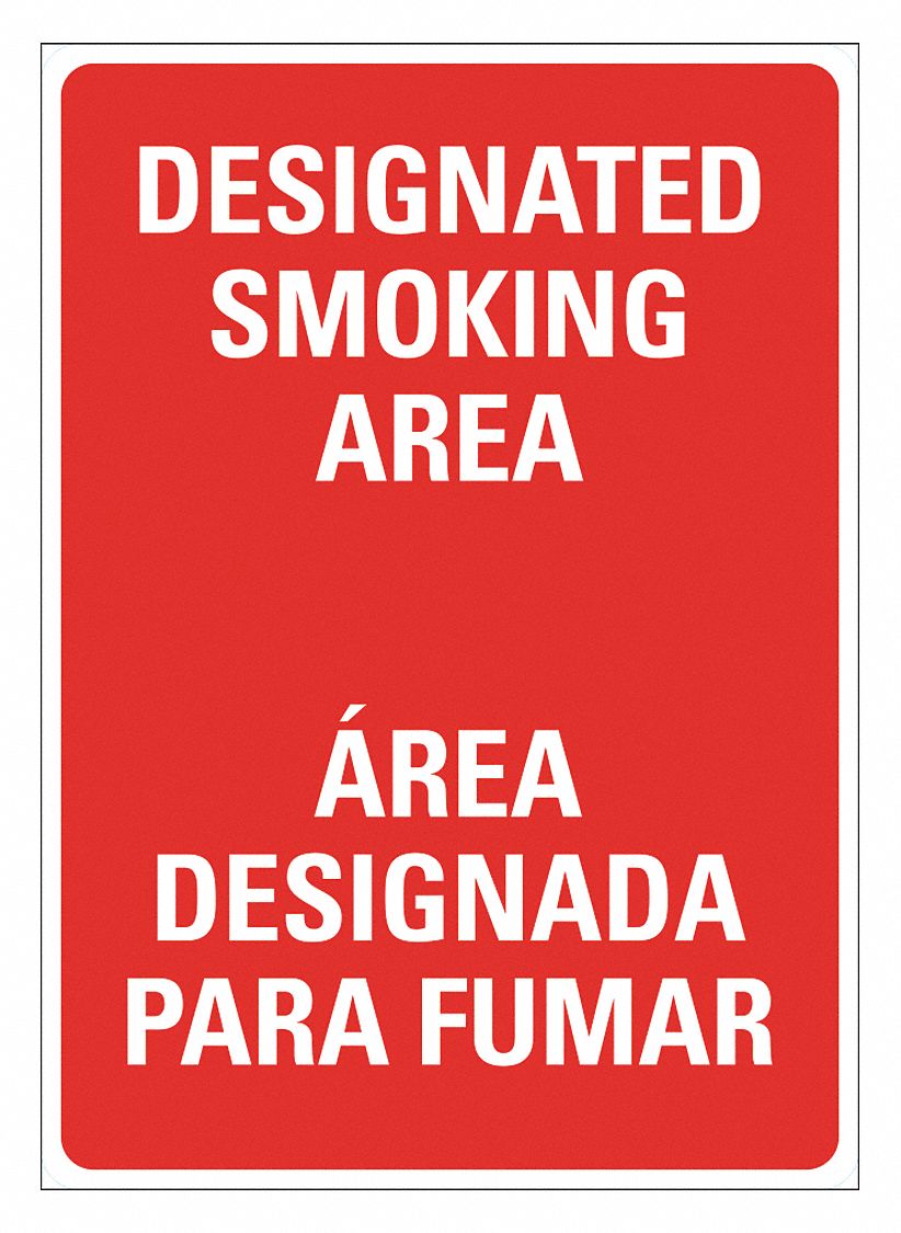 No Smoking Sign: Plastic, Mounting Holes Sign Mounting, 14 in x 10 in Nominal Sign Size